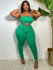 Two Piece Plus Size Drawstring Spaghetti Straps Outfits