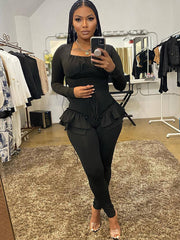 Long Sleeve Corset Crop Top & Ruffle Legging