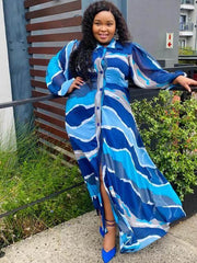 Mesh Patchwork Langarm Gestreifte Maxikleider