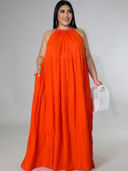 Neckholder-Ärmelloses Swing-Maxikleid mit Schnürung und Rüschen