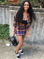 Two Piece Plaid Print Skirt Suits