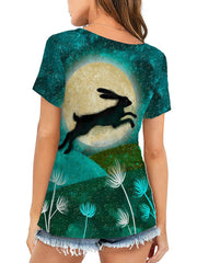 Camiseta de manga corta con estampado de conejito de Pascua de talla grande