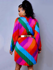 Langärmlige Minikleider mit Farbblock und Plissee