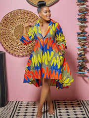 Vestidos camiseros midi con estampado de figuras y mangas largas