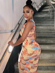 Vestidos midi con estampado tie dye y un solo hombro