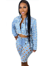 Chaqueta vaquera hueca de dos piezas y vaqueros cortos