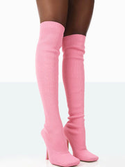 Botas altas hasta el muslo de color liso con punto acanalado