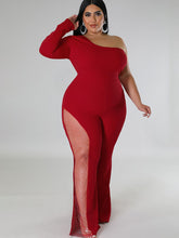 Plus Size One Shoulder Mesh Rhinestone Rompers