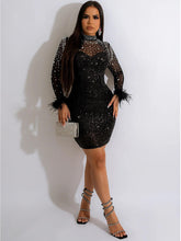 Strass Feder Bodycon Minikleider