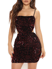 Minivestidos de lentejuelas sin mangas con lazo y espalda descubierta