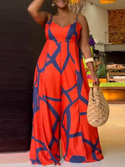 Mono con abertura y tirantes con estampado geométrico de talla grande