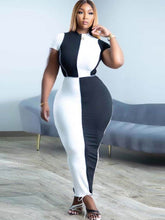 Top corto de dos piezas con bloques de color y falda larga