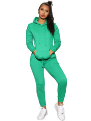 Zweiteiliges Set mit einfarbigem Kapuzenpullover und langen Hosen