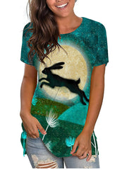 Camiseta de manga corta con estampado de conejito de Pascua de talla grande