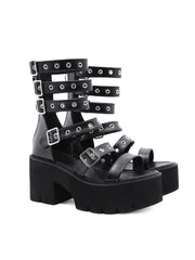 Sandalias de cuña envolventes ajustables de PU