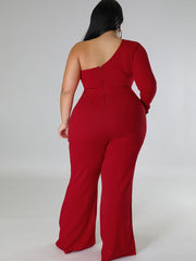 Plus Size One Shoulder Mesh Rhinestone Rompers