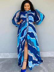 Mesh Patchwork Langarm Gestreifte Maxikleider