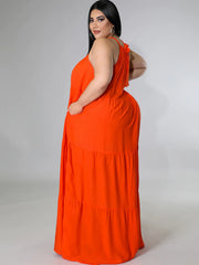 Neckholder-Ärmelloses Swing-Maxikleid mit Schnürung und Rüschen