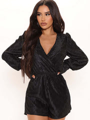 Long Sleeves Pleated High Waist Rompers
