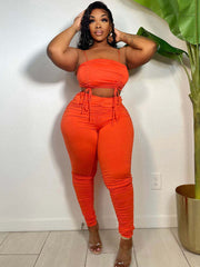 Two Piece Plus Size Drawstring Spaghetti Straps Outfits