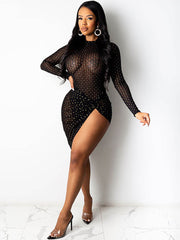 Long Sleeve High Split Midi Dress