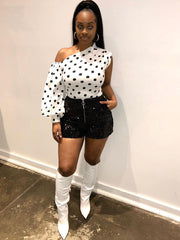 One Shoulder Puff Sleeve Polka Dot Top