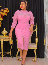 Rhinestone Mesh Patchwork Floral Midi Dresses