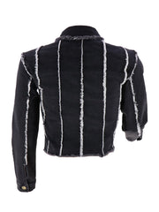 Denim-Jacken mit langen Ärmeln und zerrissenen Knöpfen