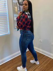 Camisas ajustadas de manga larga con bloques de color y cuadros