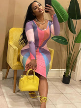 Long Sleeves Print Bodycon Midi Dresses