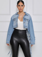 Abrigos cortos de mezclilla con borlas y mangas largas