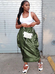 Faldas largas fruncidas reflectantes con cintura elástica