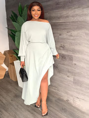 Vestidos largos de manga larga con dobladillo asimétrico