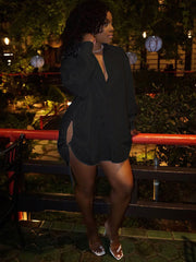 Vestidos camiseros de manga larga con botones y cordón