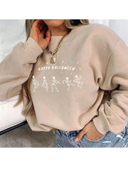 Suéter de manga larga con estampado de esqueleto de Halloween