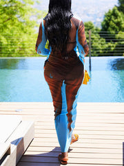 Vestidos largos de cuello redondo, sin espalda y estampados de manga larga