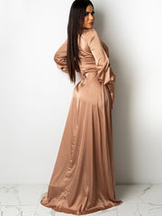 V Neck Long Sleeve Maxi Dress With Belt
