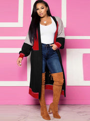 Long Sleeves Color Block Long Cardigans