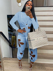 Two Piece Knot Crop Top & Long Pants