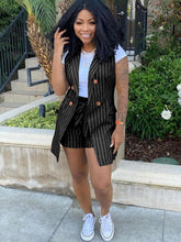 Streifen Lässiger Zweiteiler Blazer Weste Anzüge