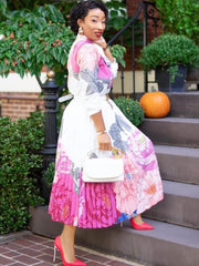 Langärmlige, plissierte Maxikleider mit Blumendruck