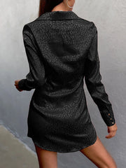 Long Sleeve Satin Tie Front Shirt Dress