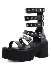 Sandalias de cuña envolventes ajustables de PU