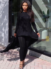 Conjunto de dos piezas de top asimétrico de manga larga y pantalones ajustados