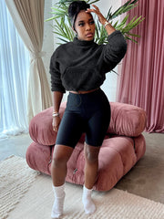 Two Piece Fleece Tops & Bodycon Shorts