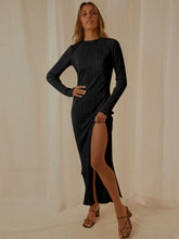 Vestidos maxi de manga larga con espalda descubierta y abertura lateral