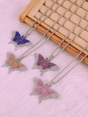 Collares de diamantes de imitación con colgante de mariposa