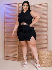 Trajes de falda fruncida de dos piezas de talla grande