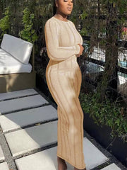 Long Sleeve Tassel Backless Maxi Dresses