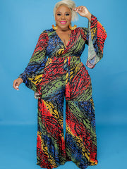 Monos de manga larga con bloques de color y pierna ancha